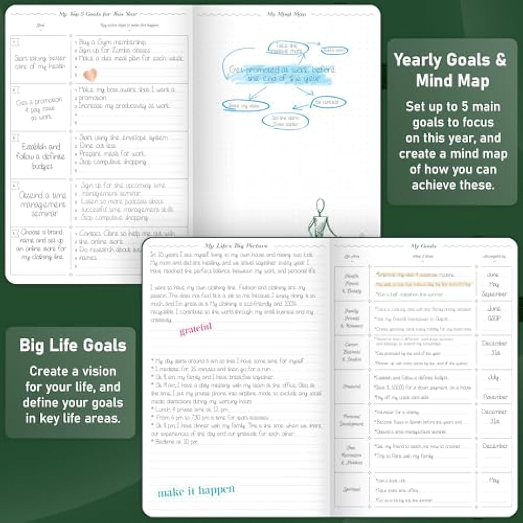 GoGirl Undated Hourly Planner – A5 Forest Green Eco-Leather Agenda