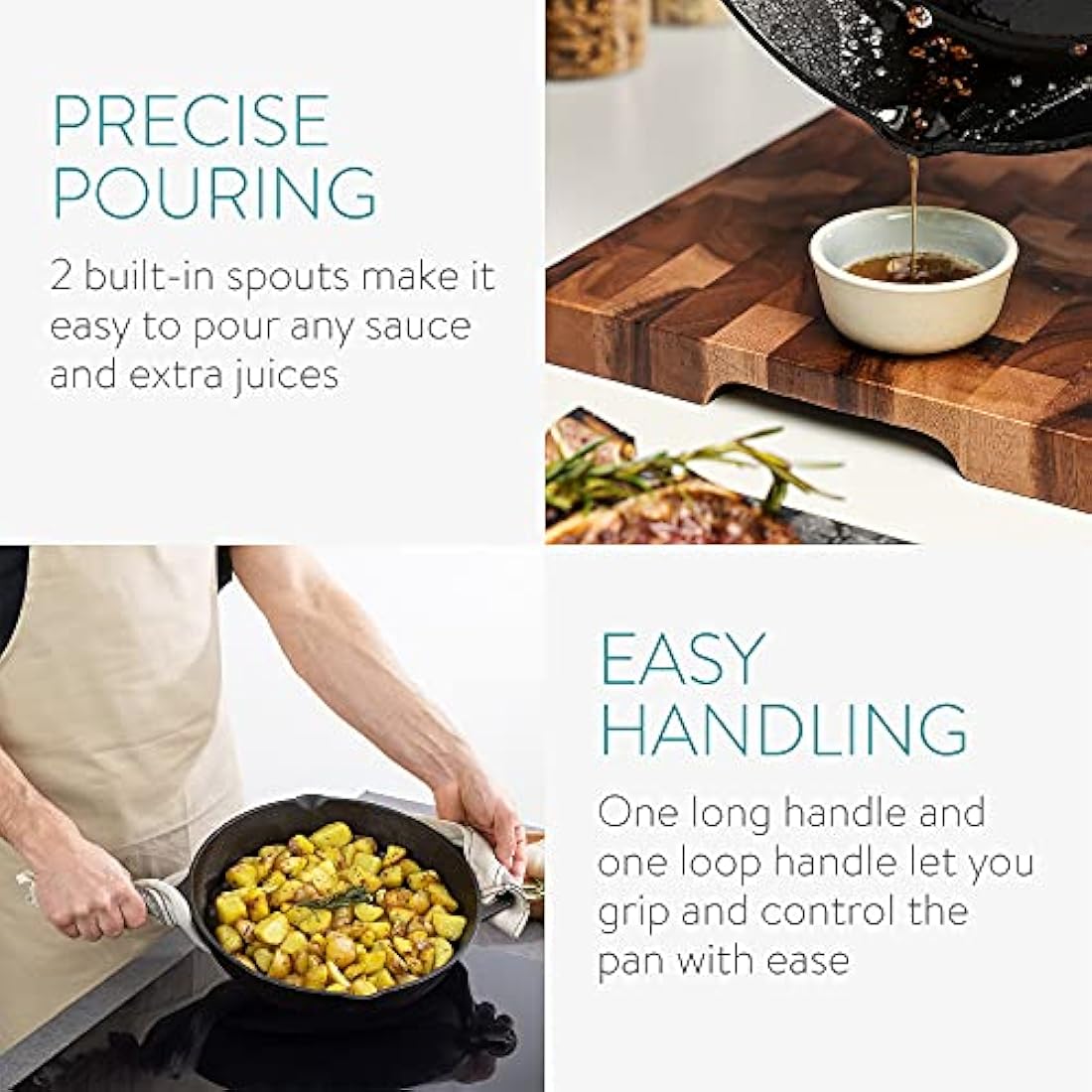 Navaris Pre-Seasoned Cast Iron Skillet Pan | 10 Inch Dual Handle Frying Pan