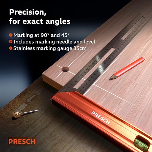 Presch 350mm Try Square – Precision Woodworking Square with Level