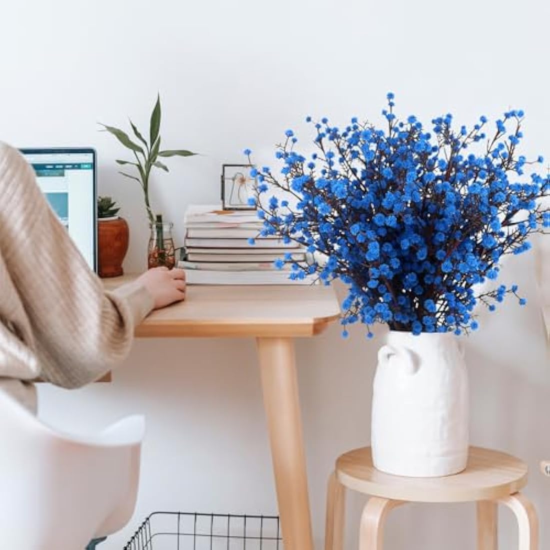 Blue Baby's Breath Artificial Flowers – 4 PCS Real Touch PU