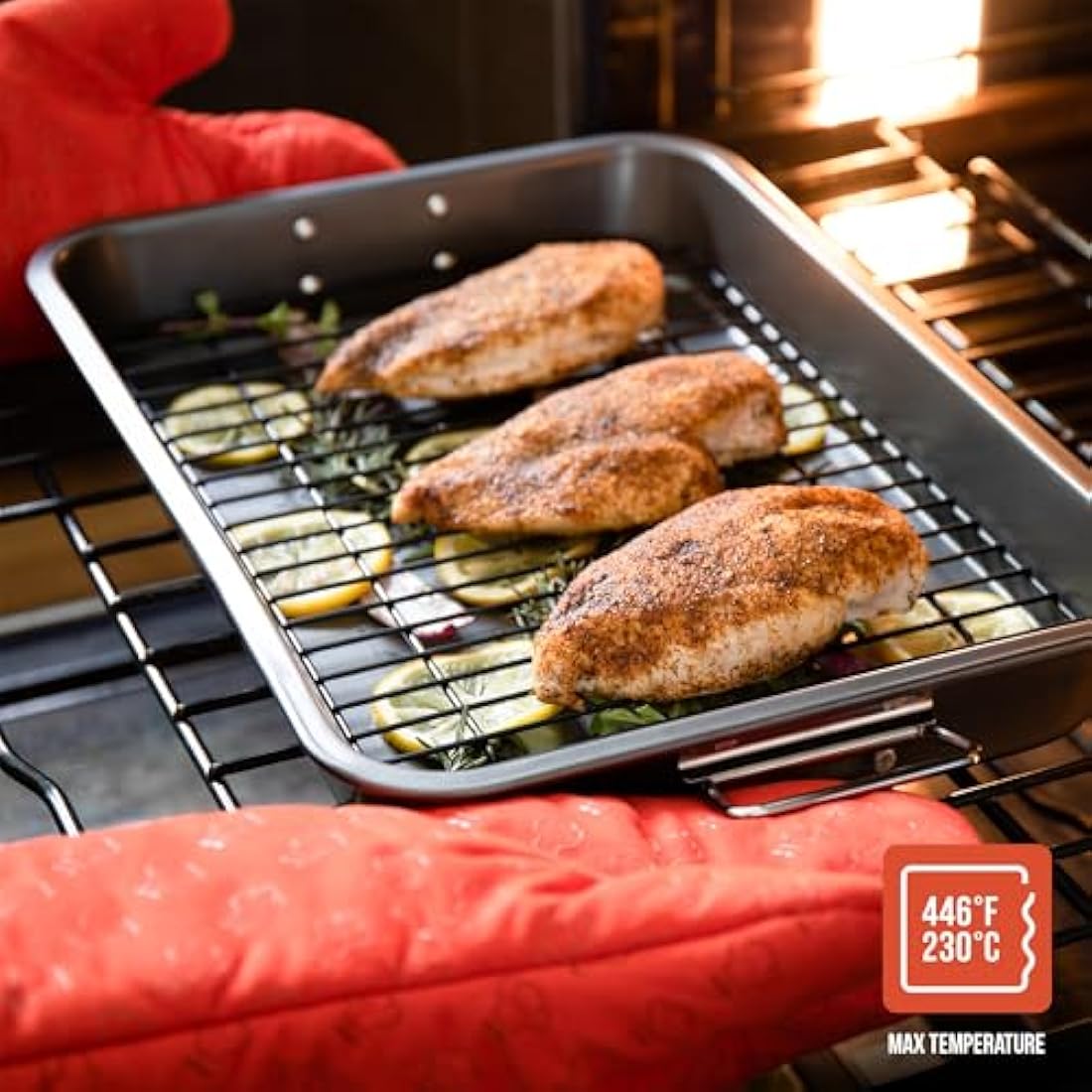 Chef Pomodoro Nonstick Carbon Steel Roasting Pan with Rack, 16 x 11-Inch