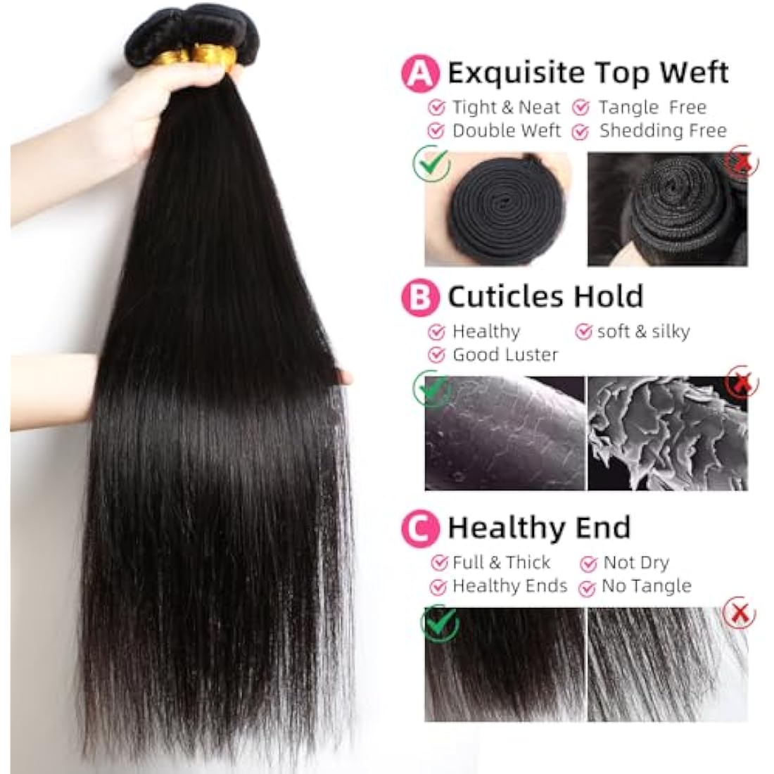 PerisModa Brazilian Straight Human Hair Bundles - 12A Virgin Weave