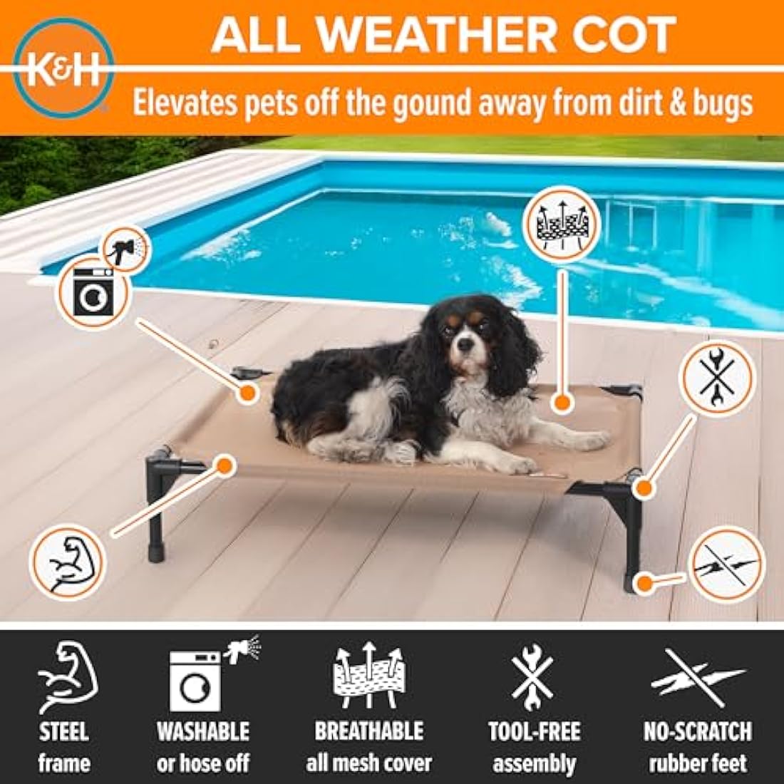 K&H Pet Products Elevated Dog Bed – Breathable Mesh Pet Cot, Medium