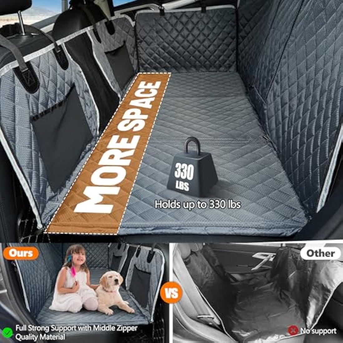 ANOSOSPECIAL Dog Car Seat Extender – Waterproof Pet Hammock for SUV, Grey