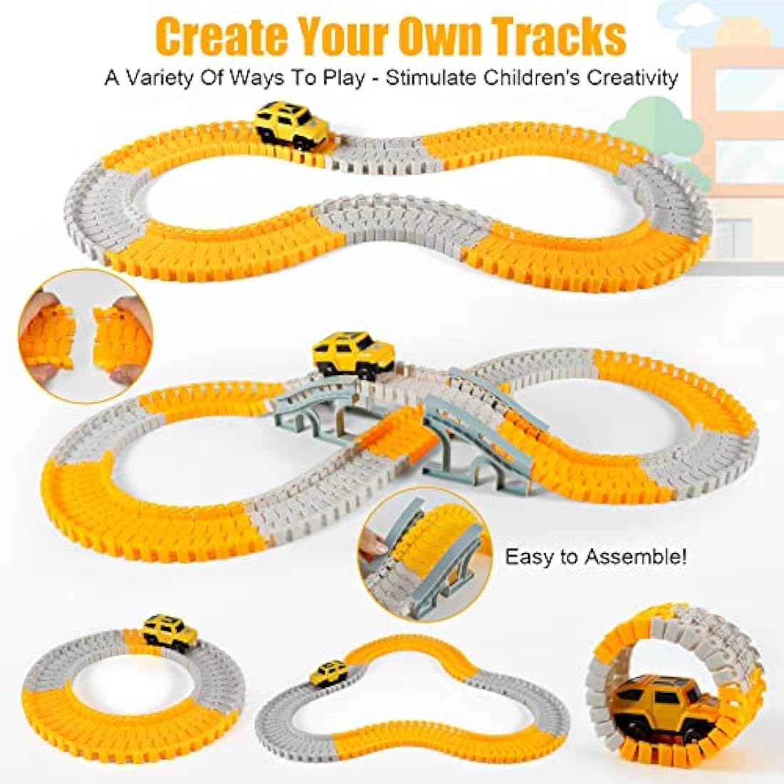 Construction Race Track Set – 260 Piece Flexible DIY Toy Kit