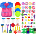 60-Piece Kids Sponge Painting Kit with Waterproof Apron