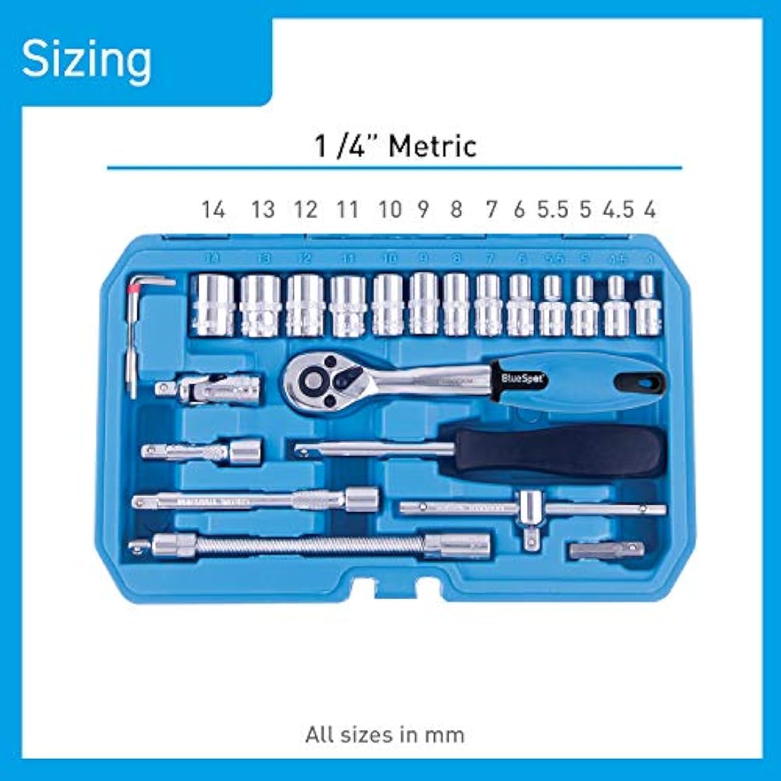 BlueSpot 1/4" Drive Socket Set (46 Piece) - Chrome Vanadium Tool Kit