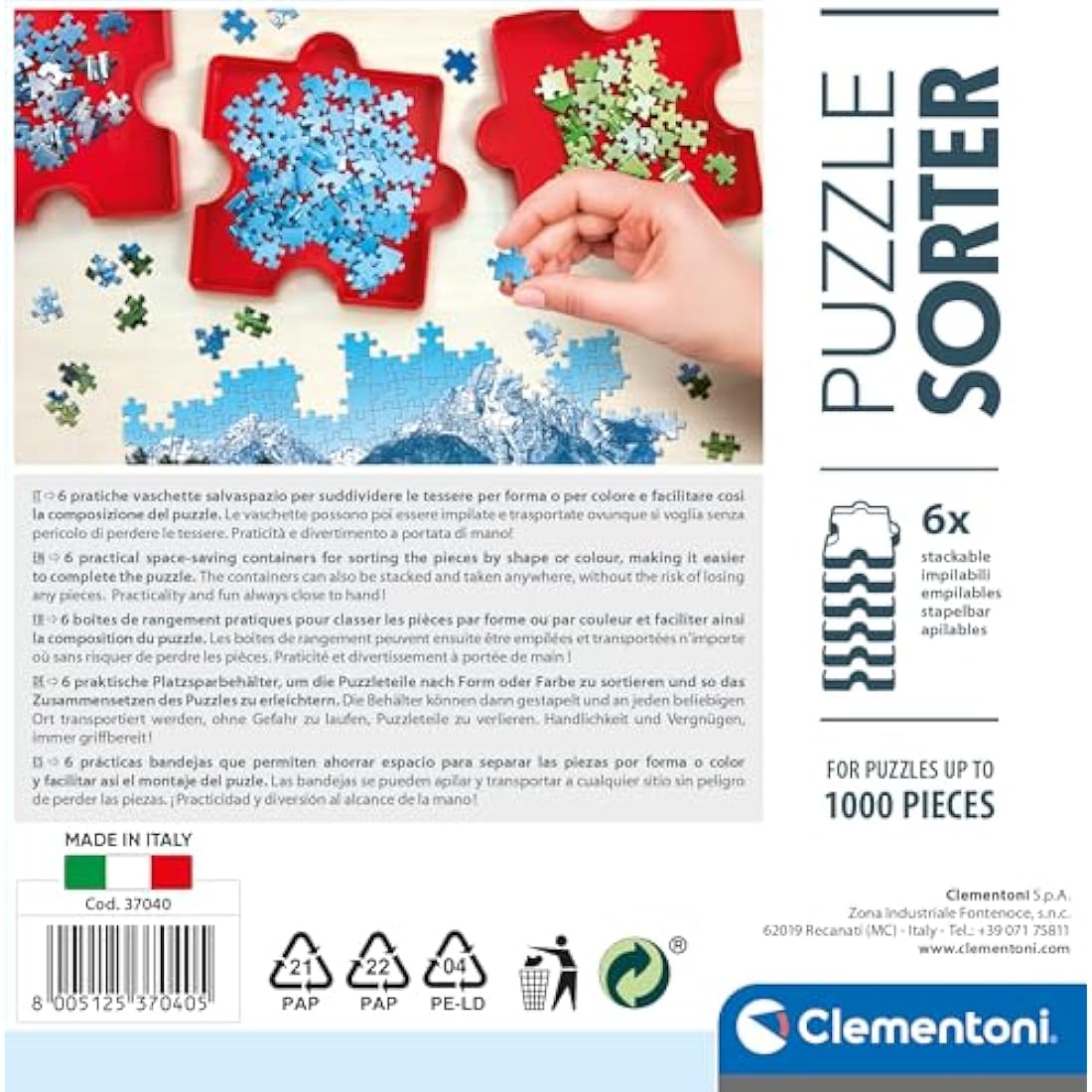 Clementoni Puzzle Sorter – 6 Stackable Trays for Jigsaw Puzzles up to 1000pc