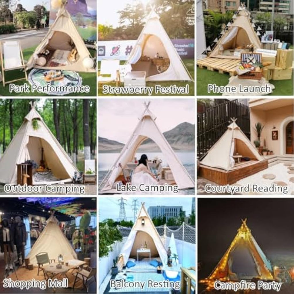 Canvas Pyramid Teepee Tent – 2-3 Person Waterproof Tipi