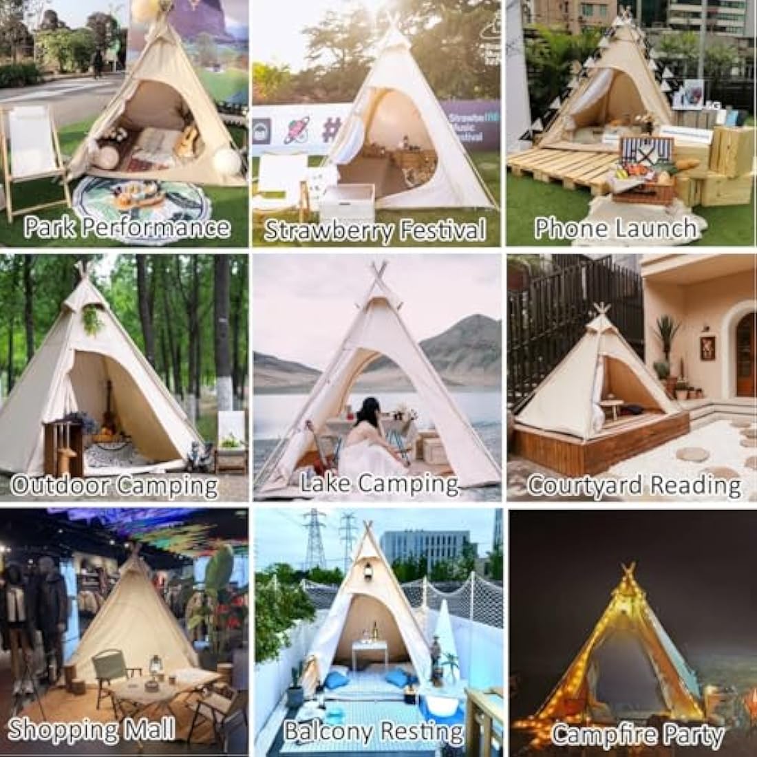Canvas Pyramid Teepee Tent – 2-3 Person Waterproof Tipi