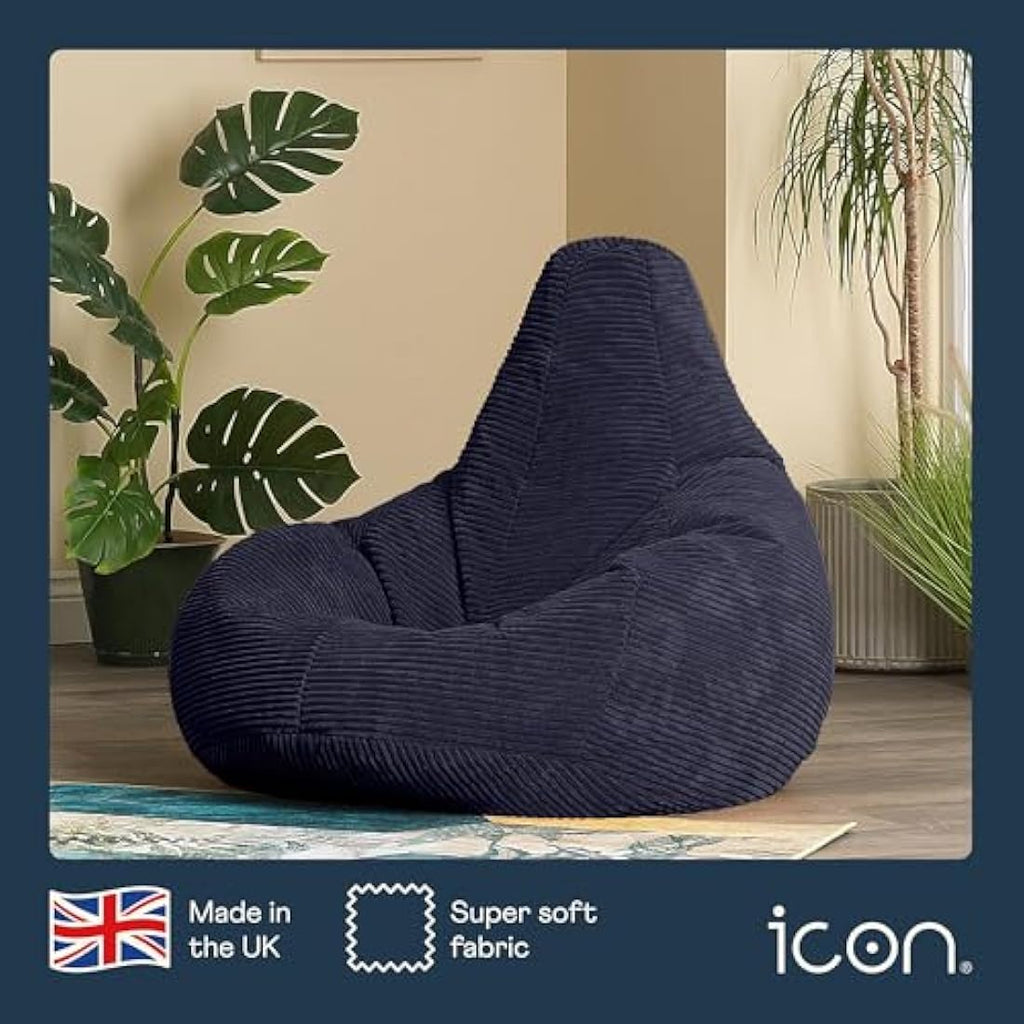 Icon Dalton Corduroy Recliner Bean Bag Chair - Navy Blue - Large Adult
