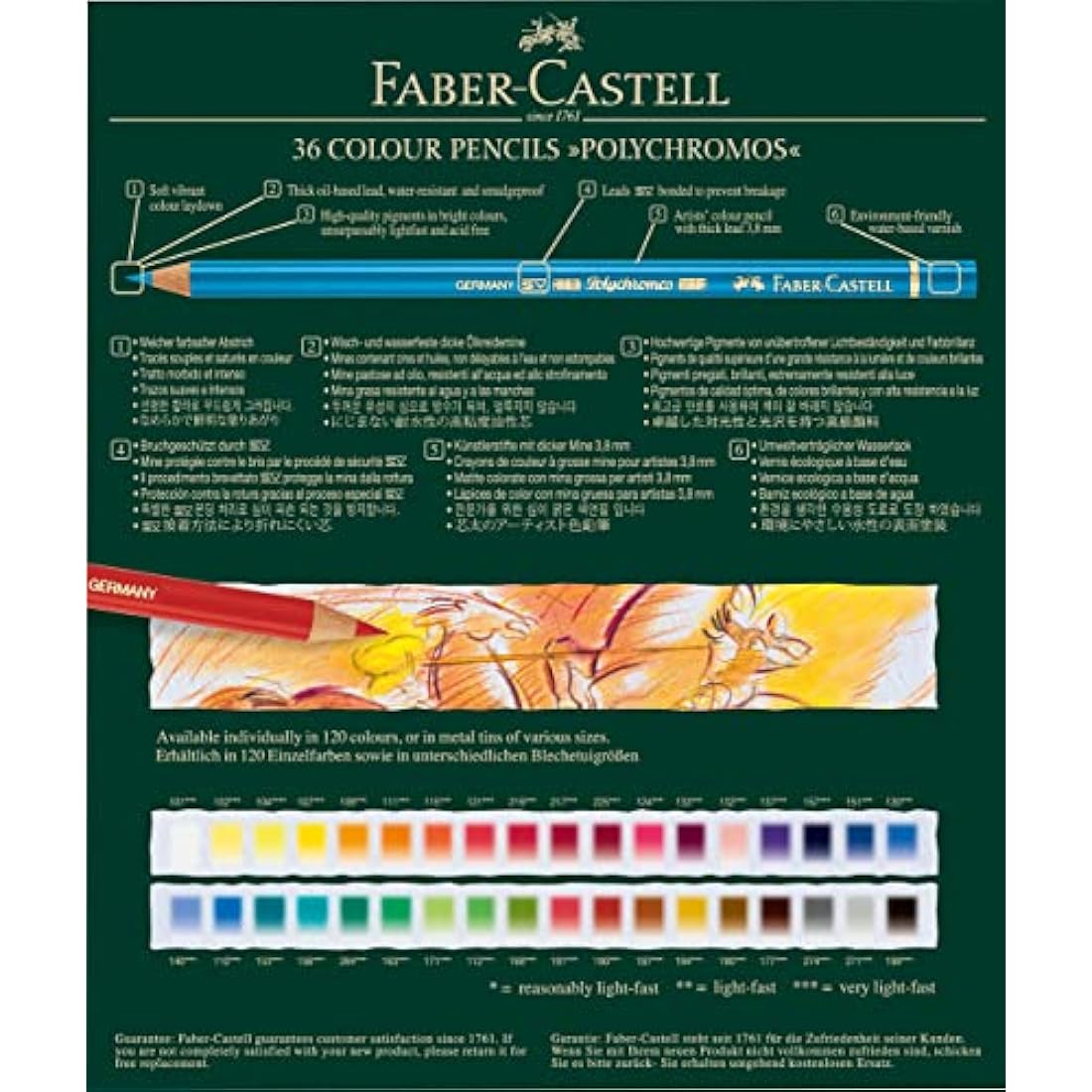 Faber-Castell Polychromos Colour Pencils | Gift Box of 36 | Lightfast