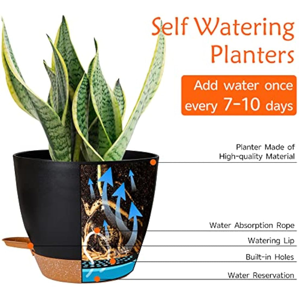 CSYY Self Watering Plant Pots | 7-Pack Plastic Planters with Drainage