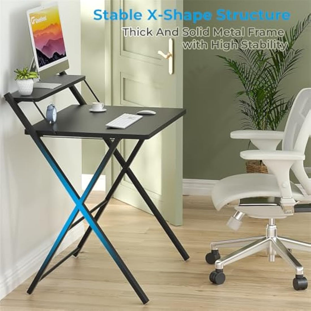 GreenForest Folding Computer Desk with Monitor Shelf – Black