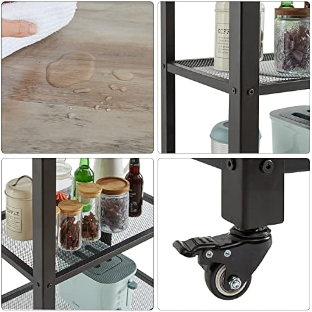 IBUYKE Industrial 3-Tier Kitchen Serving Cart - Rolling Utility Trolley