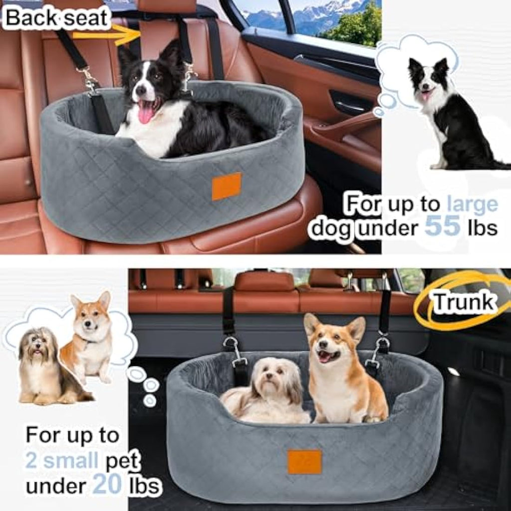 Dog Car Seat – Large Pet Booster Bed for SUV & Car, Gray