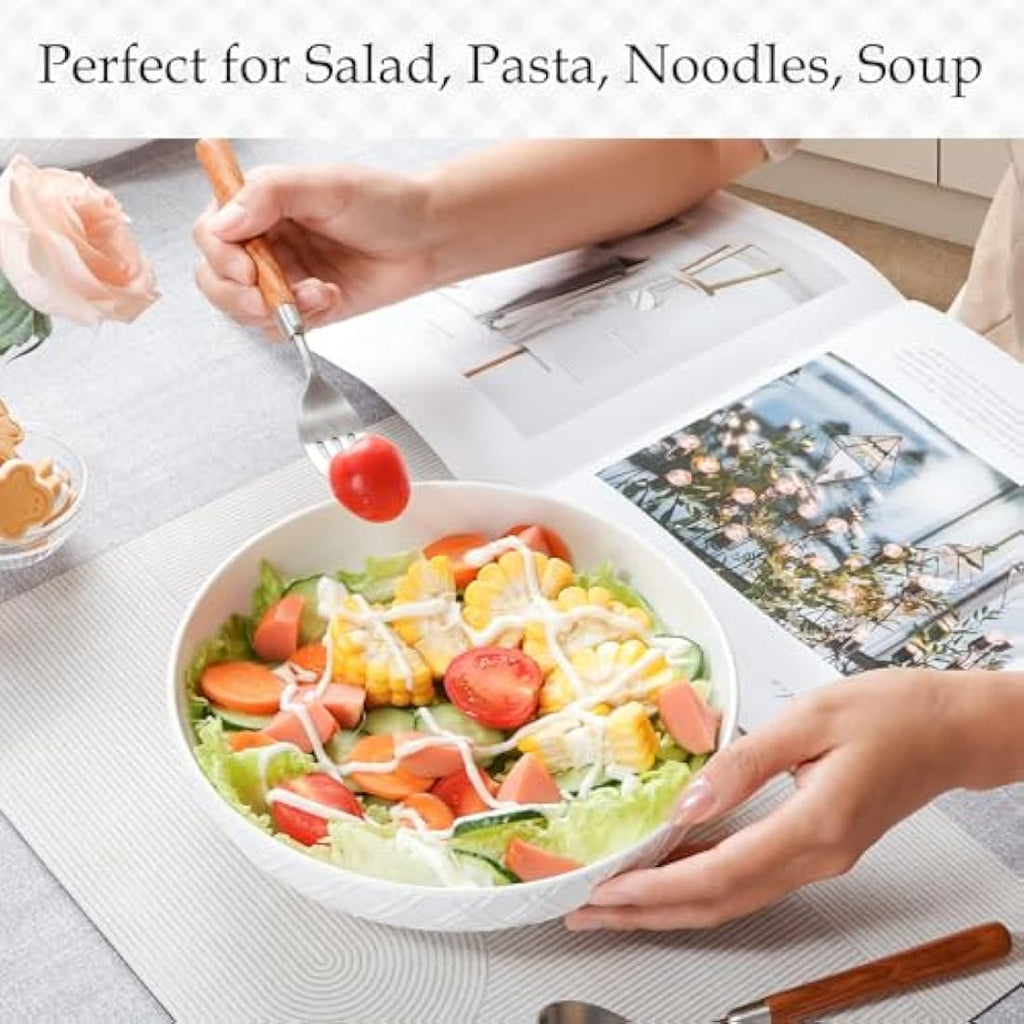 NUTRIUPS 40 Oz Pasta Bowls Set of 4 | White Checkered Porcelain Salad Bowls