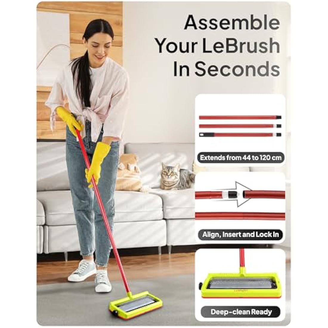 LeBRUSH 2.0 Pet Hair Remover Broom – Carpet Rake with Extendable Handle