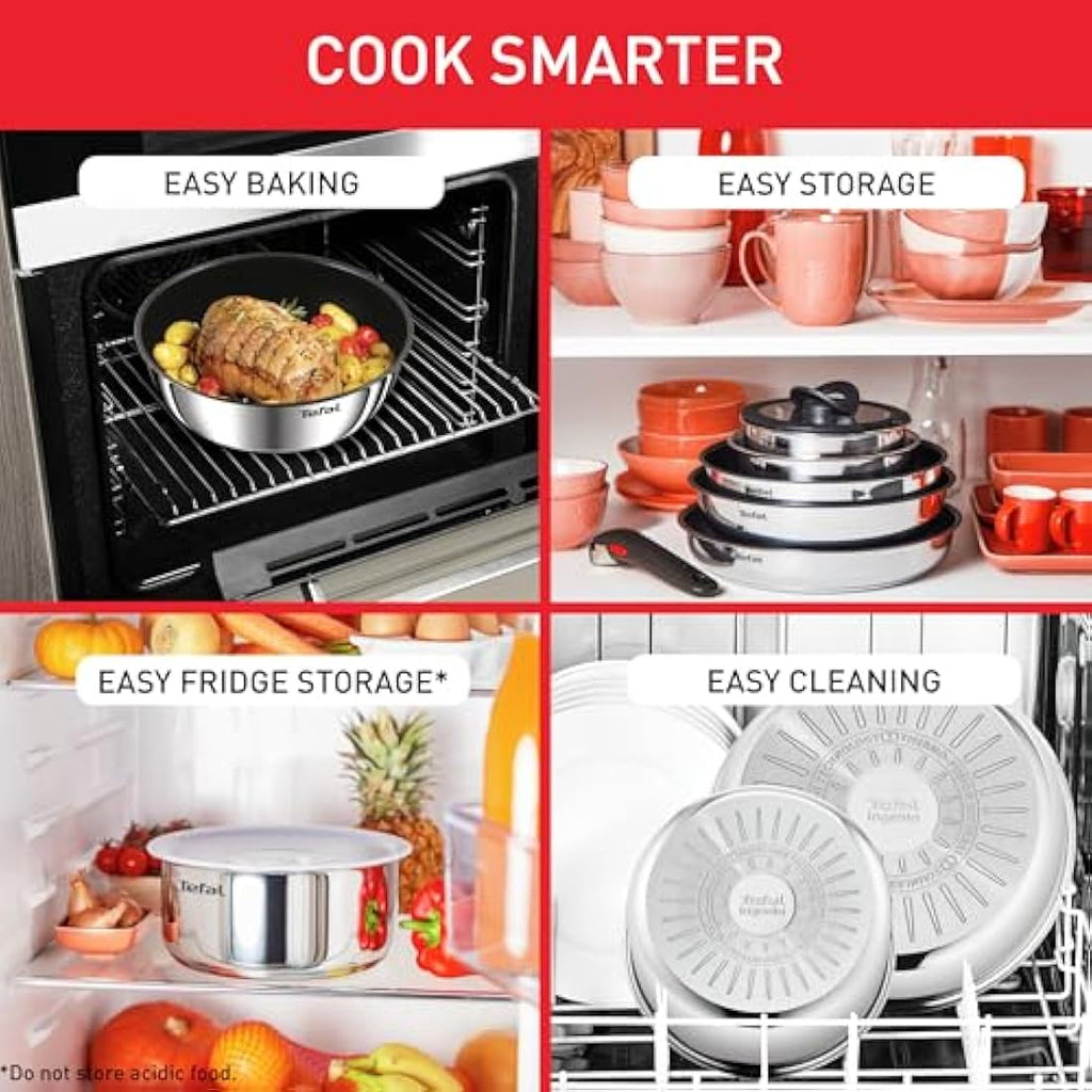 Tefal Ingenio 20-Piece Stackable Cookware Set | Stainless Steel Pans