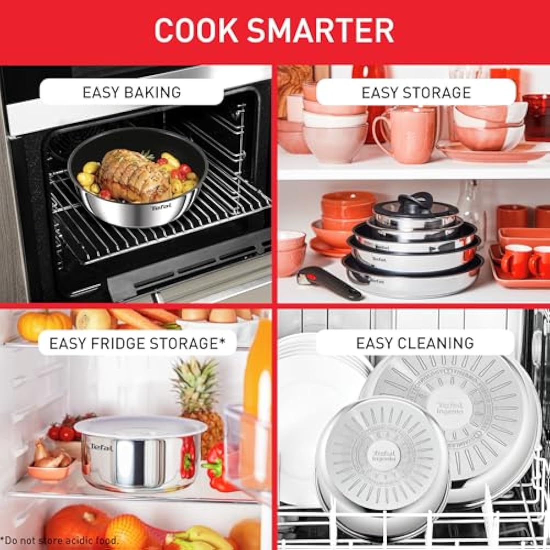 Tefal Ingenio 20-Piece Stackable Cookware Set | Stainless Steel Pans