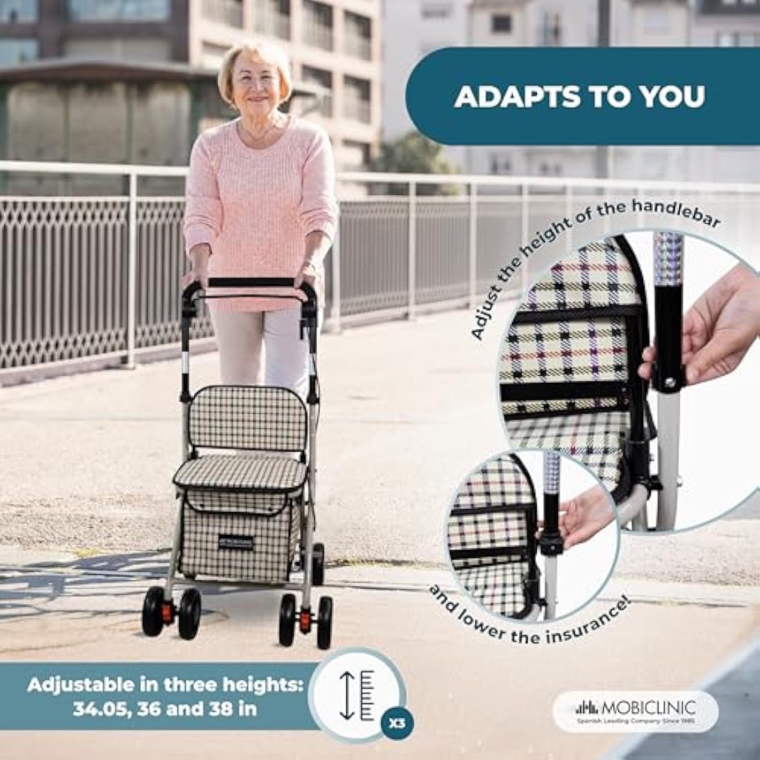 Mobiclinic Coliseo Shopping Trolley with Seat – Foldable Mobility Walker