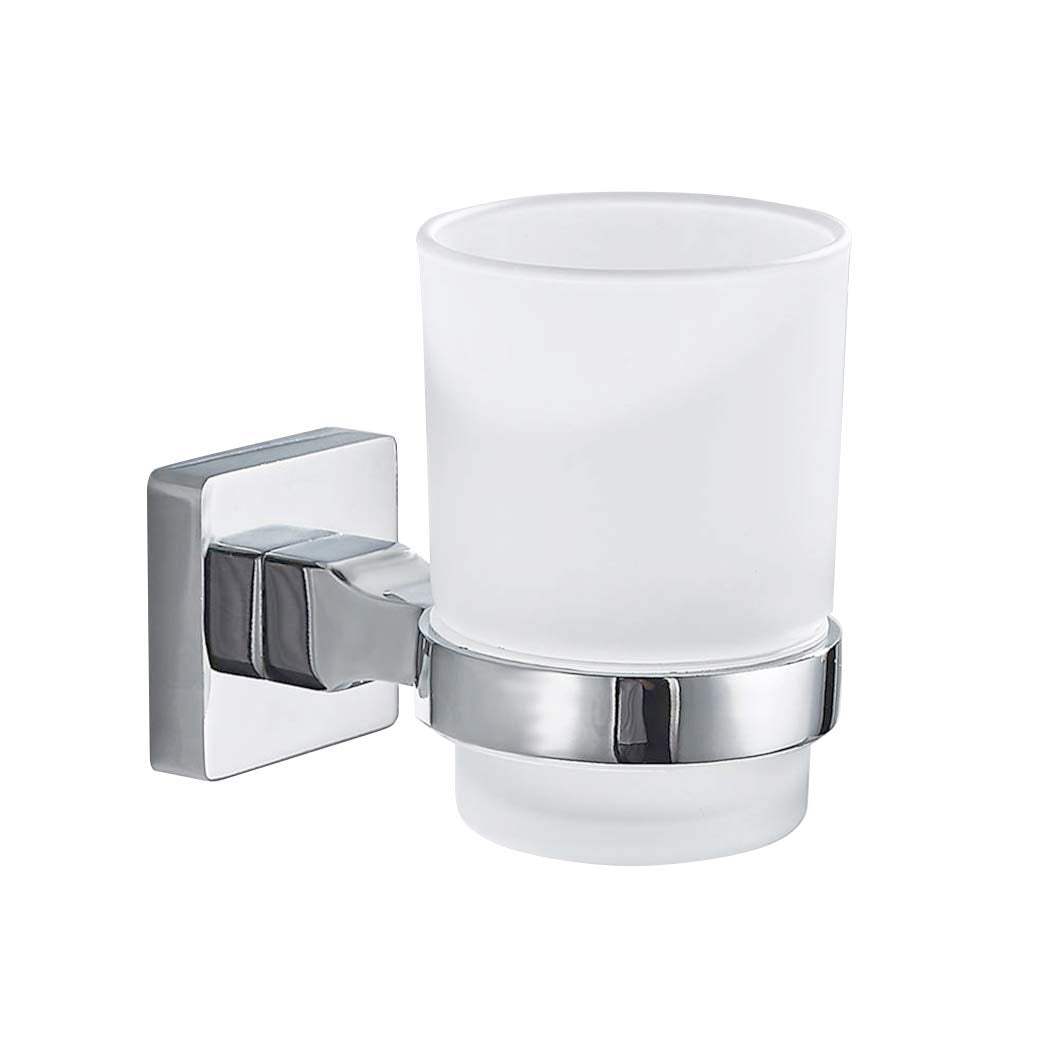 PHOEWON Wall Mounted Toothbrush Holder | 304 Stainless Steel & Frosted Glass