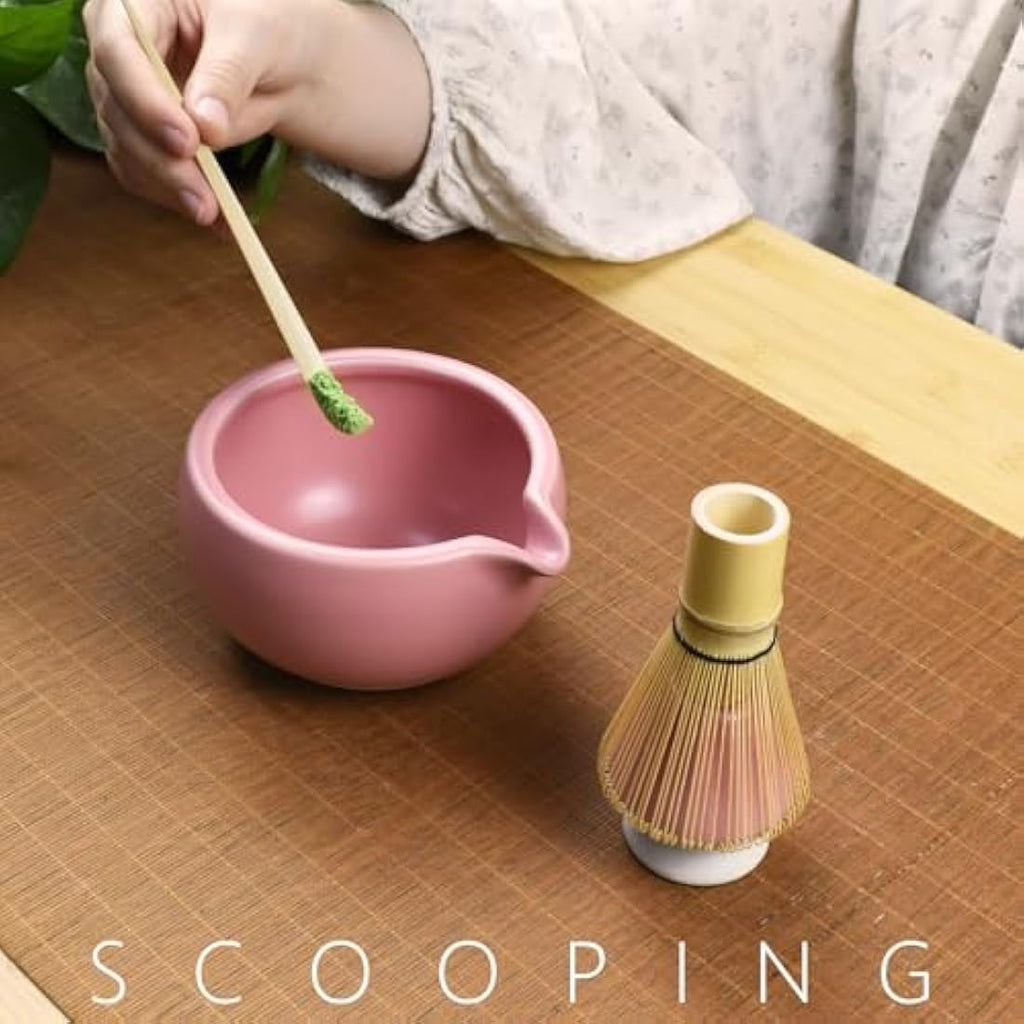 Artcome Matcha Tea Ceremony Kit – Bamboo Whisk and Pink Pottery Bowl