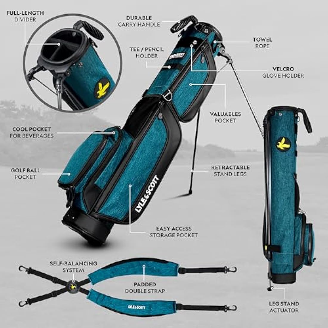 Lyle and Scott Gleneagle Golf Stand Bag – Lightweight 3-Way Divider