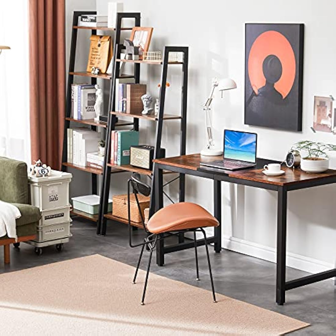 IBUYKE 5-Tier Industrial Ladder Shelf – Metal & Wood Storage Bookcase