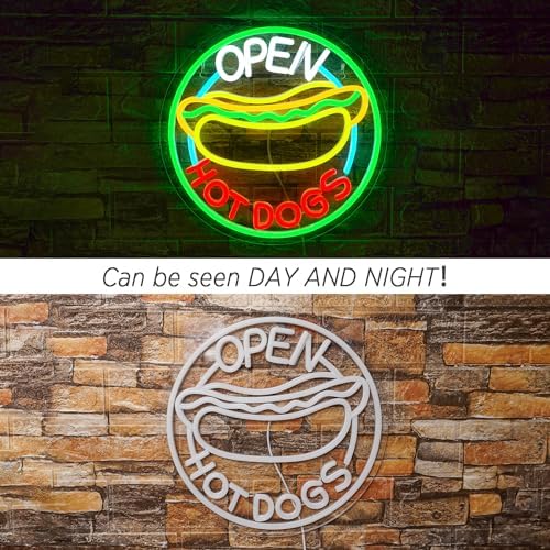Ineonlife Open Hot Dogs Neon Sign | Dimmable LED Wall Decor for Restaurants