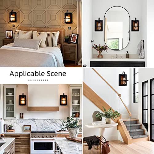 Farmhouse Wall Sconces | Set of 2 Matte Black Industrial Lamps