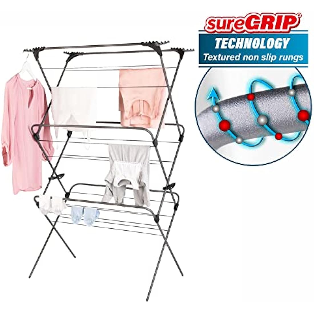 Minky Sure Grip Extra Wide 3 Tier Laundry Airer – Non-Slip Drying Rack