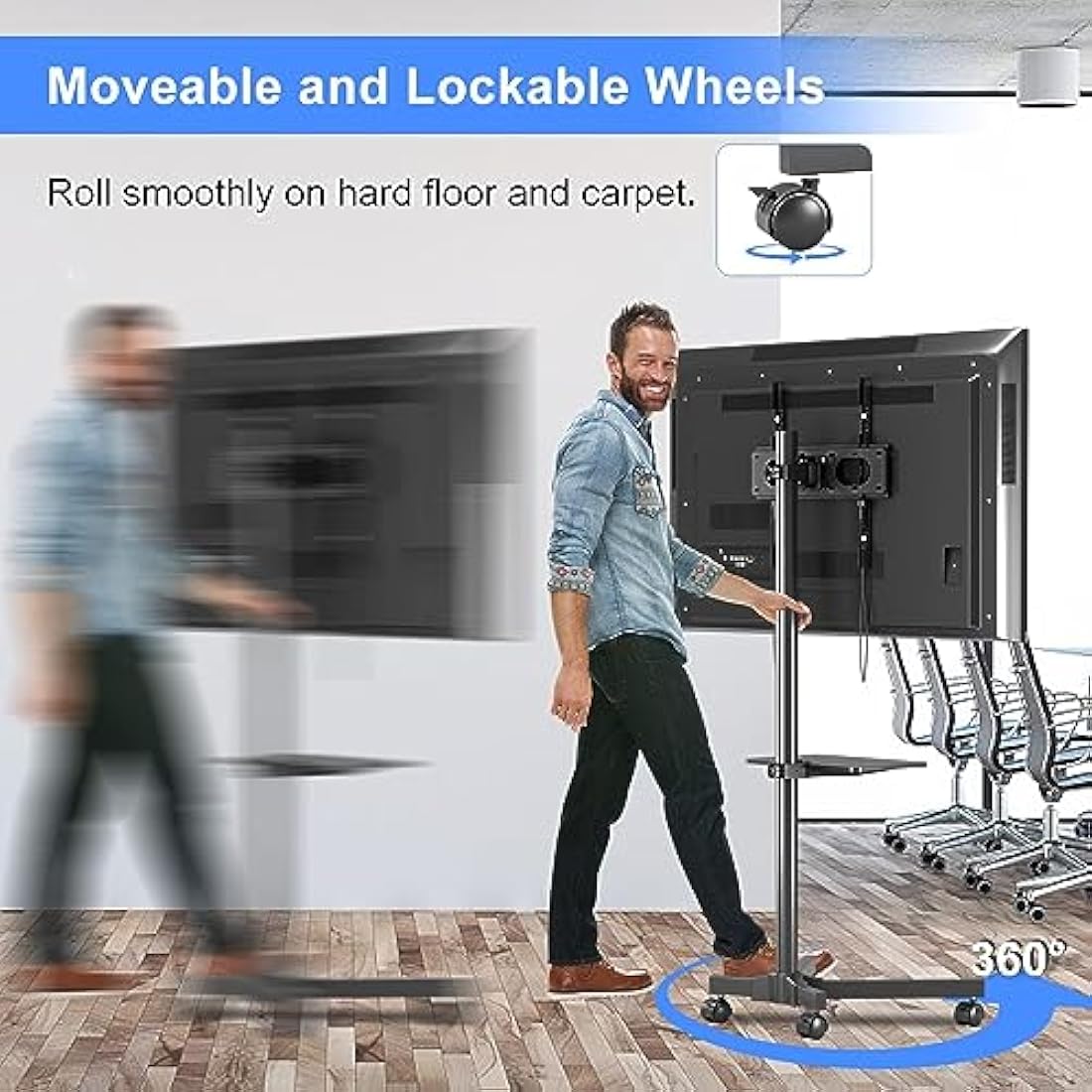 Suptek Mobile TV Stand on Wheels – Tall Rolling Cart for 21-60 inch TVs