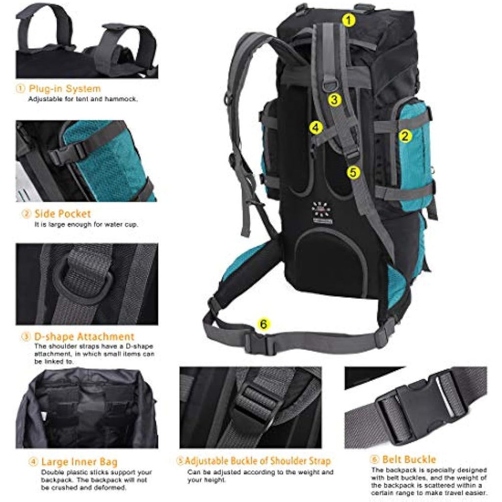 Mooedcoe 75L Hiking Backpack – Water-Resistant Nylon Camping Rucksack
