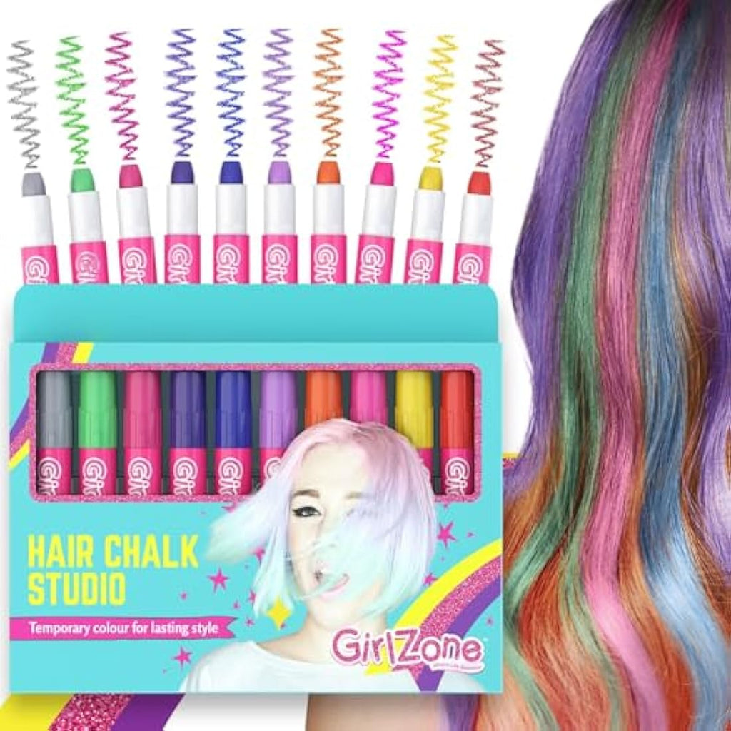 GirlZone 10-Piece Hair Chalk Set | Temporary Hair Dye Pens for Kids