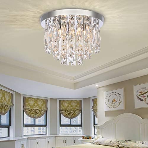 A1A9 Modern K9 Crystal Chandelier – 30cm Chrome Flush Mount Light