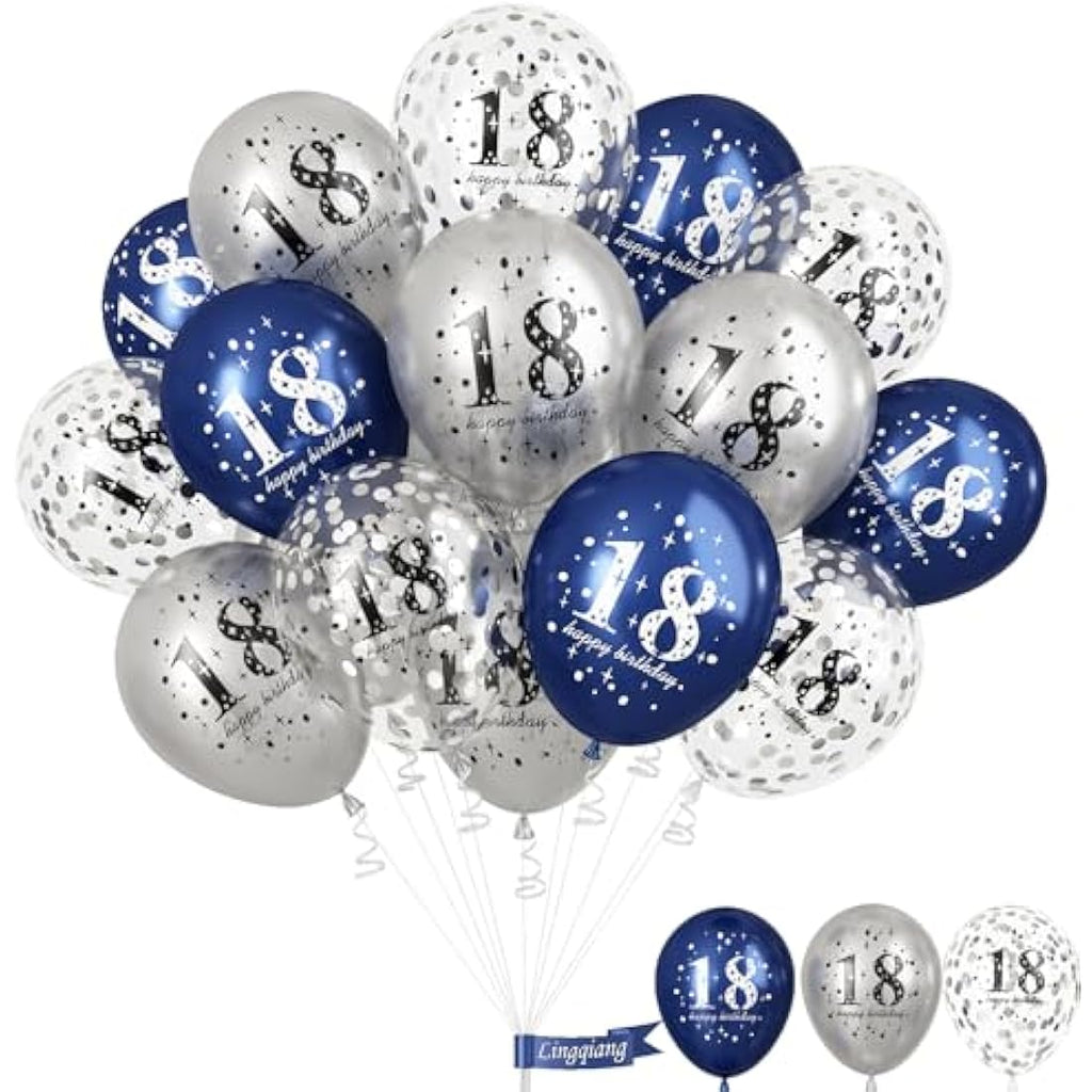 Jolof Store 18th Birthday Balloons – 15pc Navy Blue & Silver Party Decor
