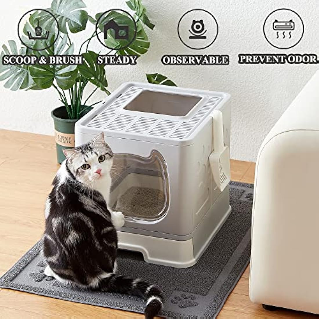 Vealind Top Entry Cat Litter Box with Drawer and 3-Way Locking Door