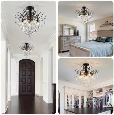 Modern Crystal Chandelier – 5-Light Black Pendant Ceiling Light