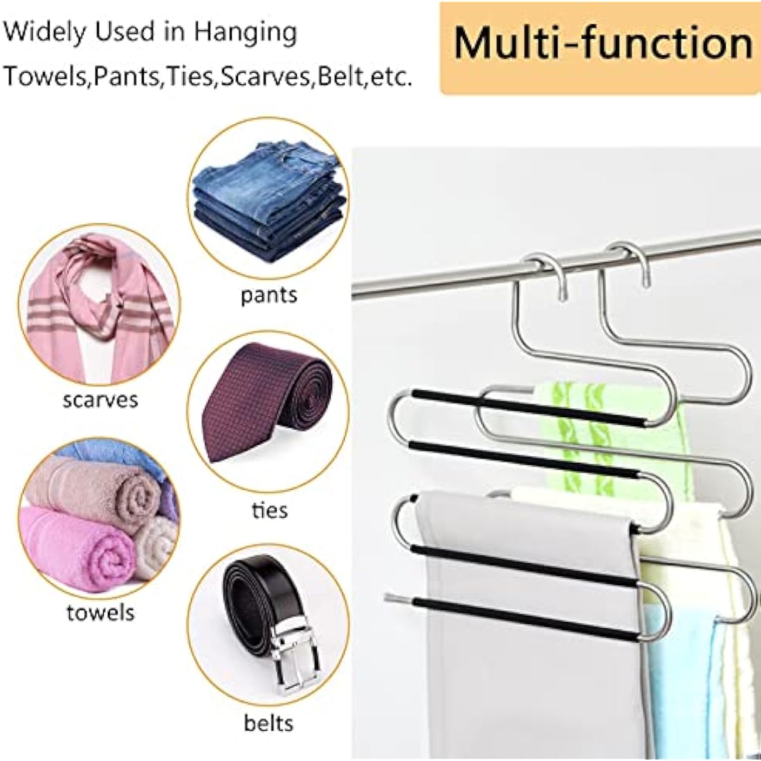 Skroad 10-Pack S-Type Stainless Steel Pants Hangers, Space Saving Organizers