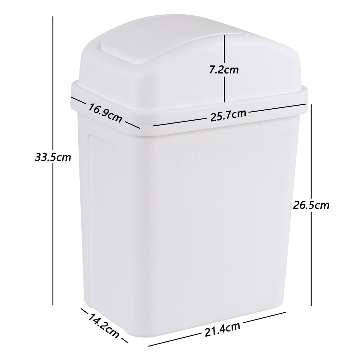 Ikando 7 L Small Swing Top Garbage Can, Plastic Bathroom Trash Can with Lid, White - image 2