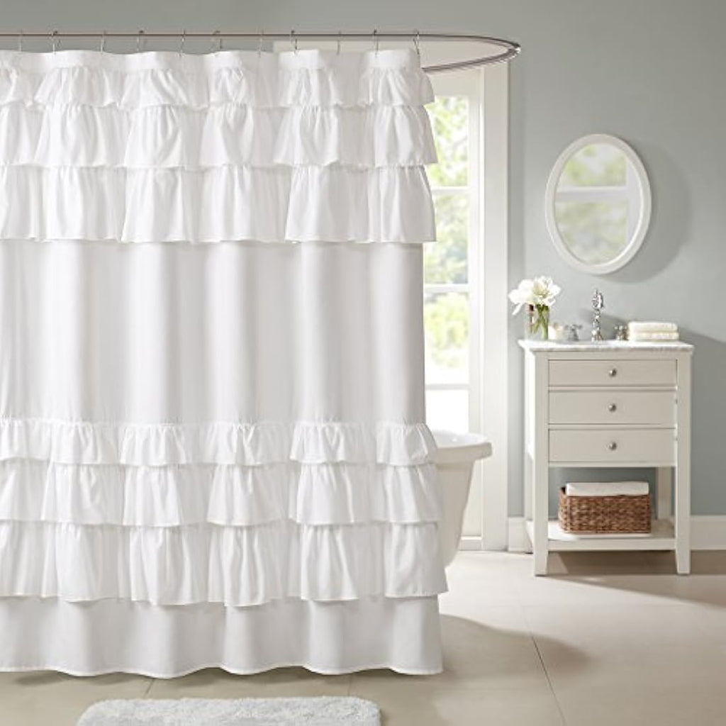 Madison Park Grace White Woven Polyester Shower Curtain – 72x72