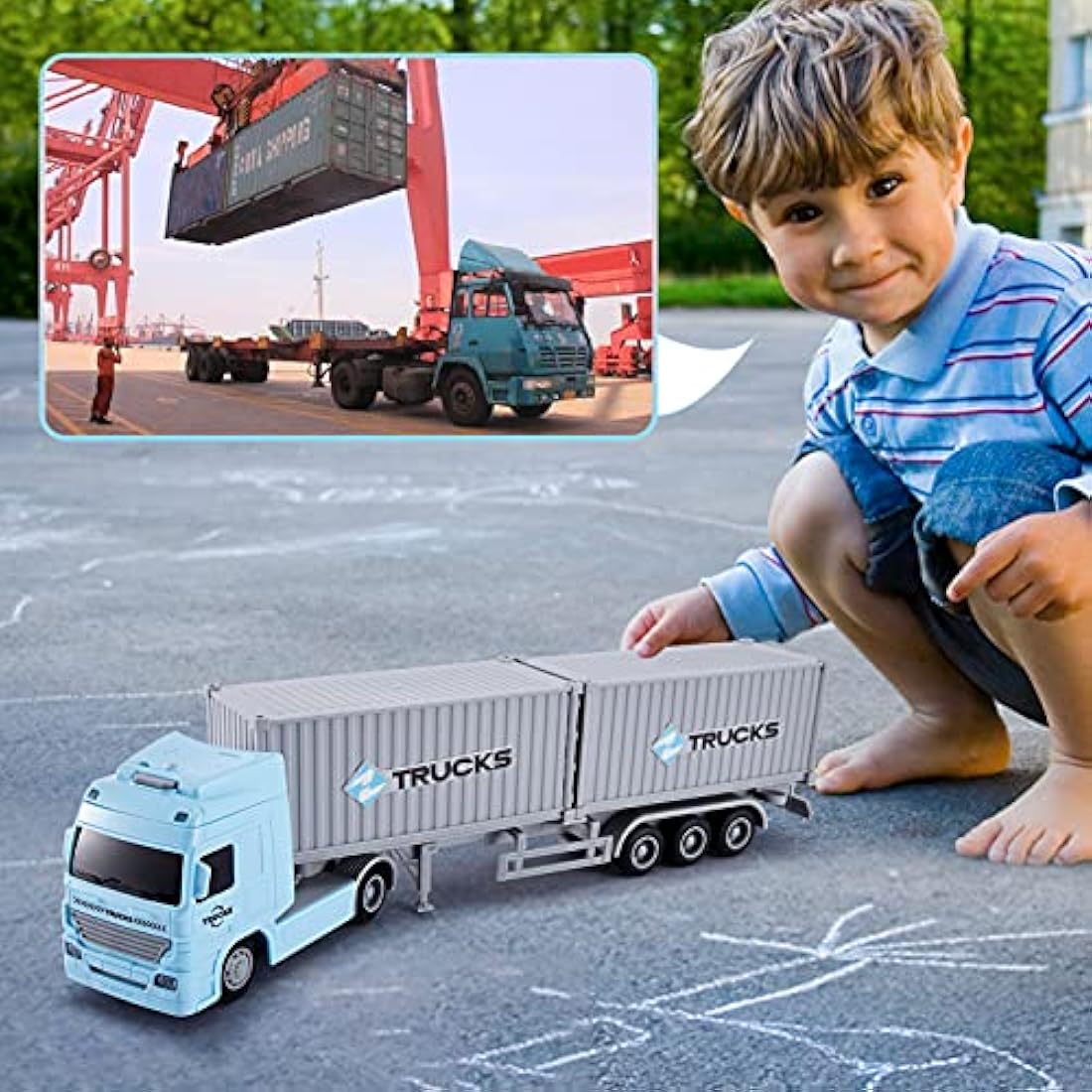 HERSITY 1:50 Friction Powered Container Truck Toy with Lights & Sounds