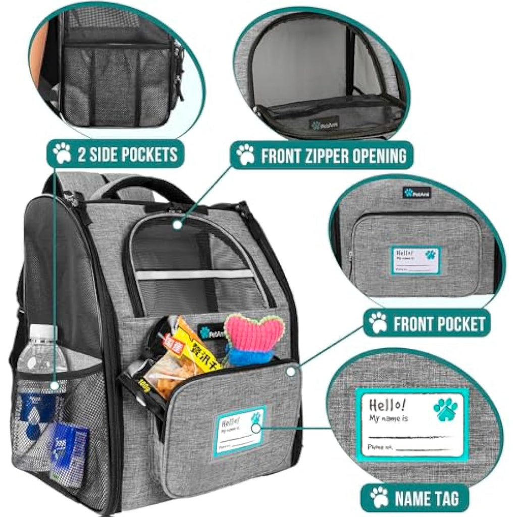 PetAmi Deluxe Pet Carrier Backpack - Ventilated Airline Approved - Heather Gray