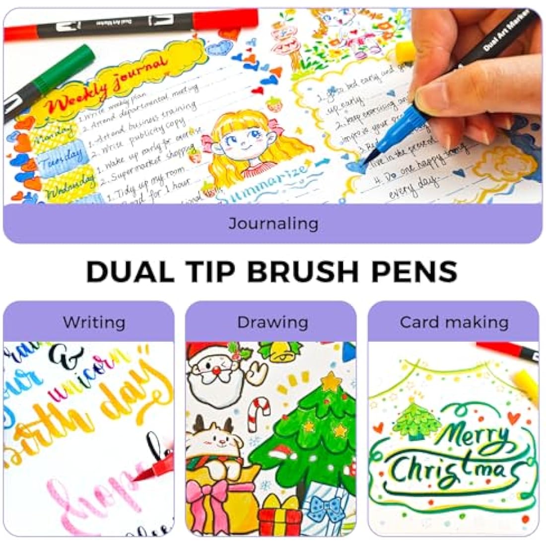 Artecho 24 Dual Tip Brush Pens | Fineliner & Brush Markers for Coloring