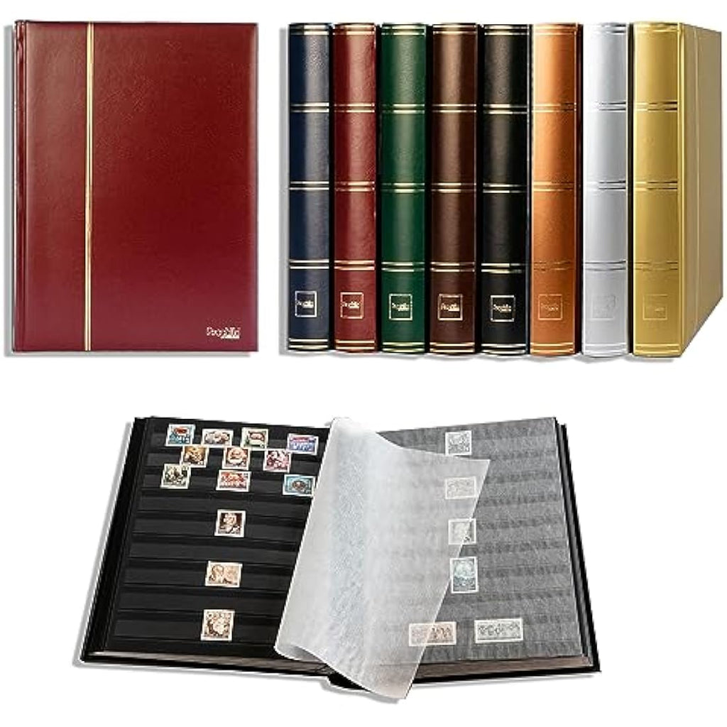 Prophila Lighthouse Stamp Album - 60 Black Pages Leatherette Stockbook