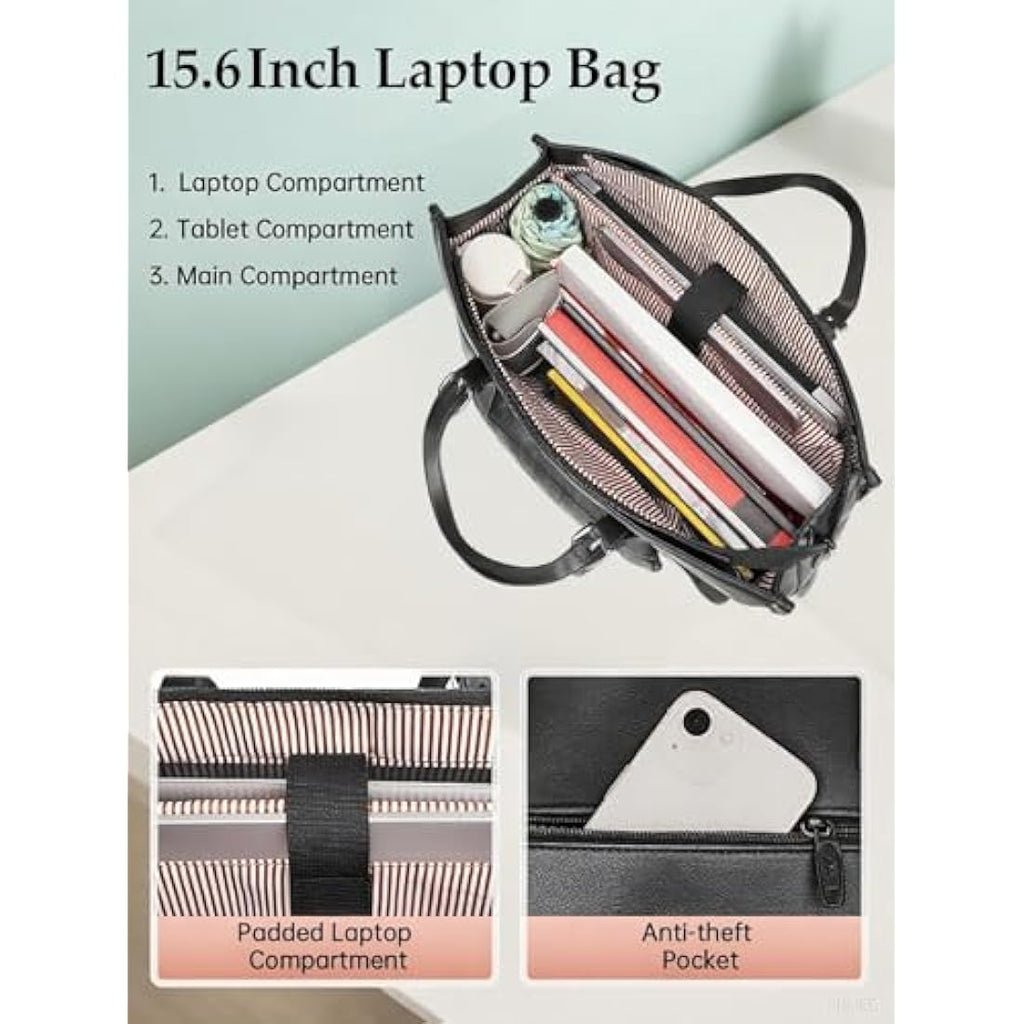 MATEIN 15.6 Inch Laptop Tote Bag with Insulated Lunch Compartment | Black