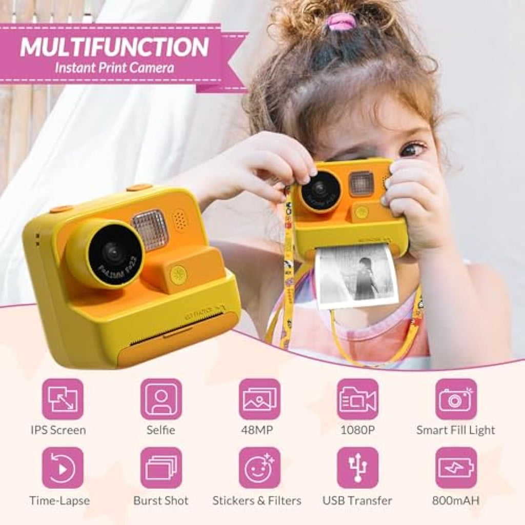 Mafiti Kids Instant Print Camera | 1080P HD Digital Selfie Cam with 32GB SD