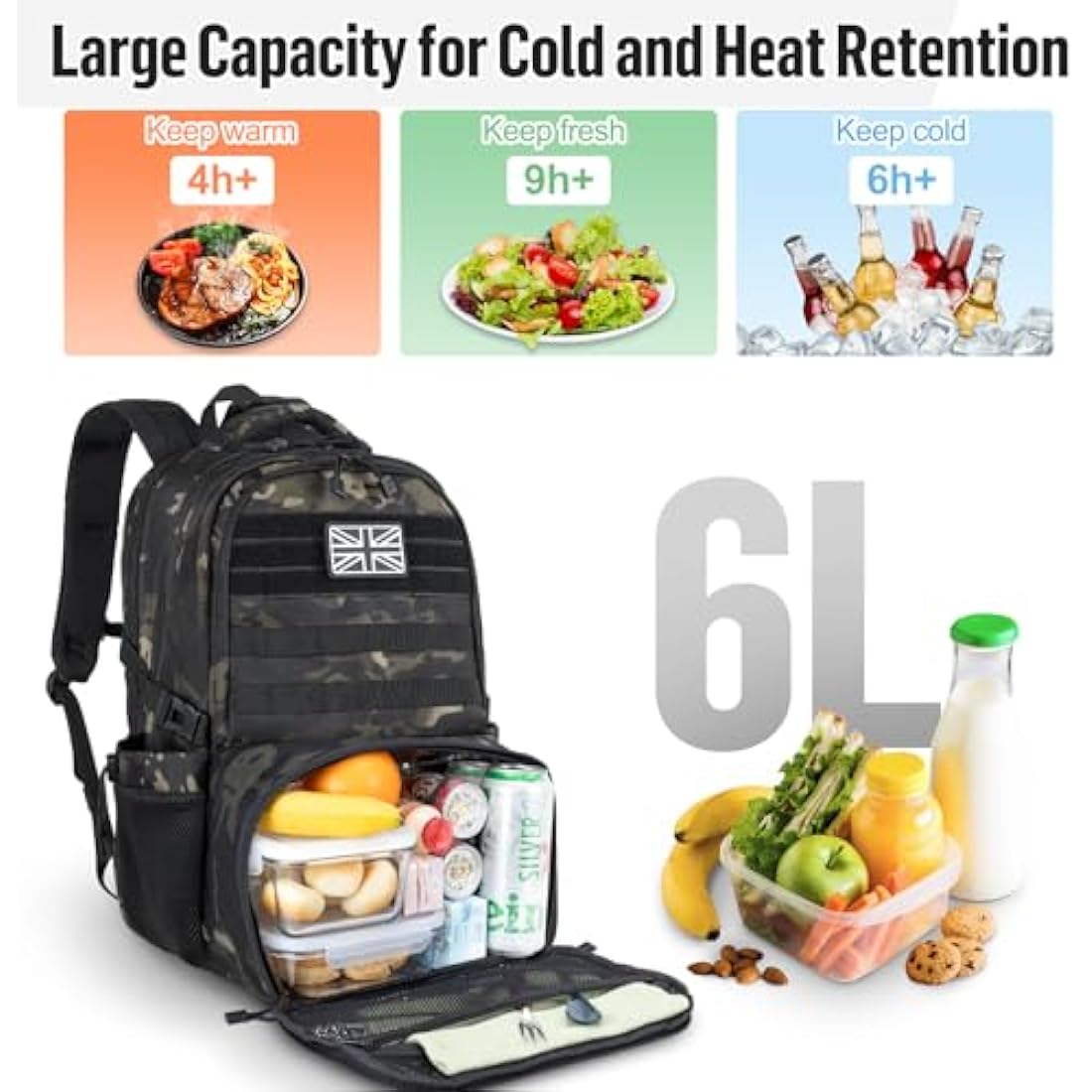 Jueachy 40L Military Tactical Backpack | Insulated Lunch Box & Laptop Bag