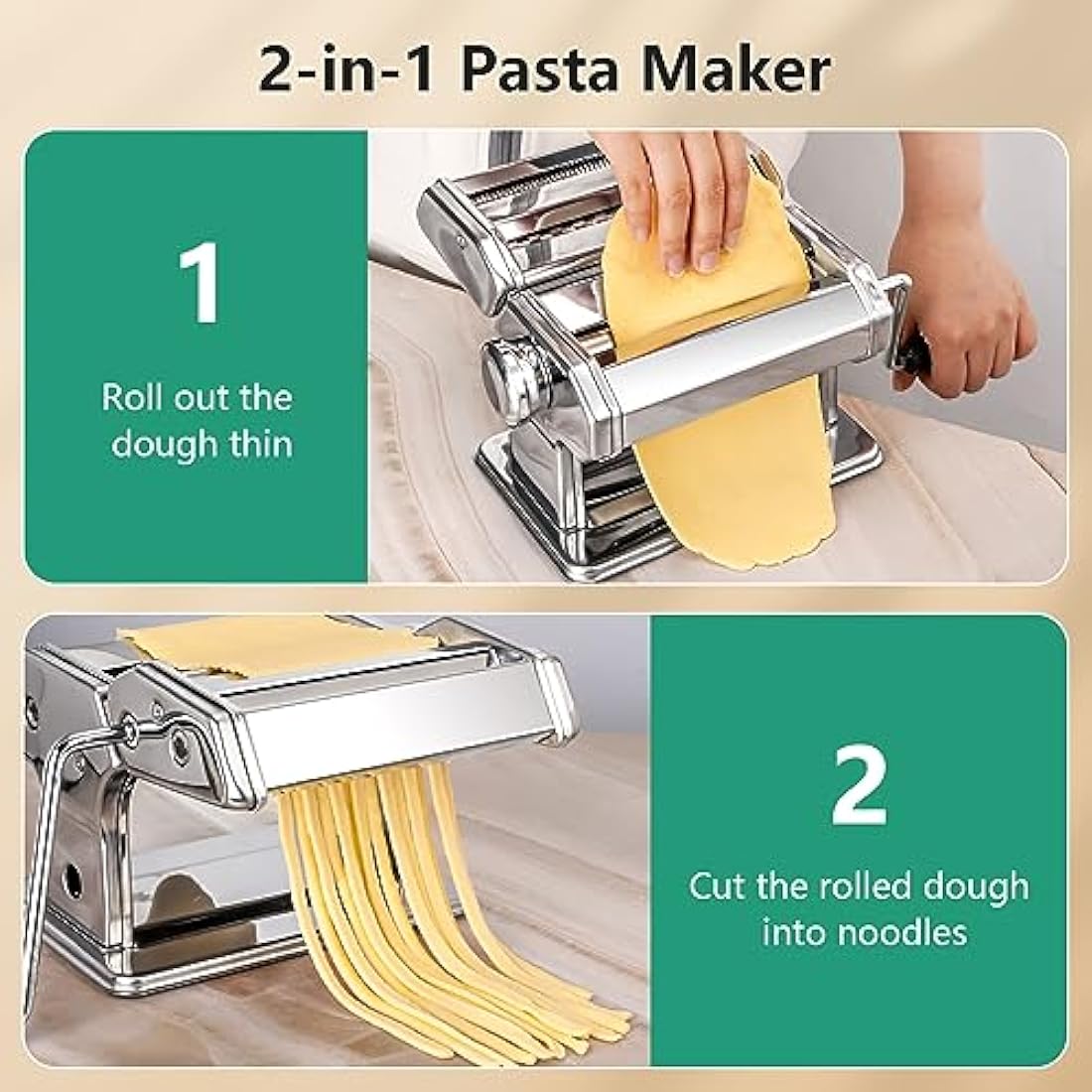 YASHE 2-in-1 Stainless Steel Pasta Maker Machine with Cleaning Kit